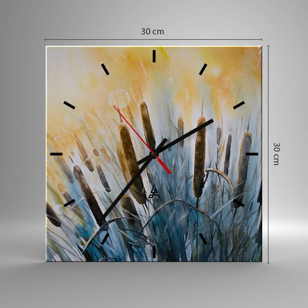 Horloge murale - Pendule murale - Roseaux pittoresques sous les rayons du soleil - 30x30cm - Fraicheur de l'eau, chaleur du soleil - Décoration murale moderne pour le salon et la chambre ARTTOR