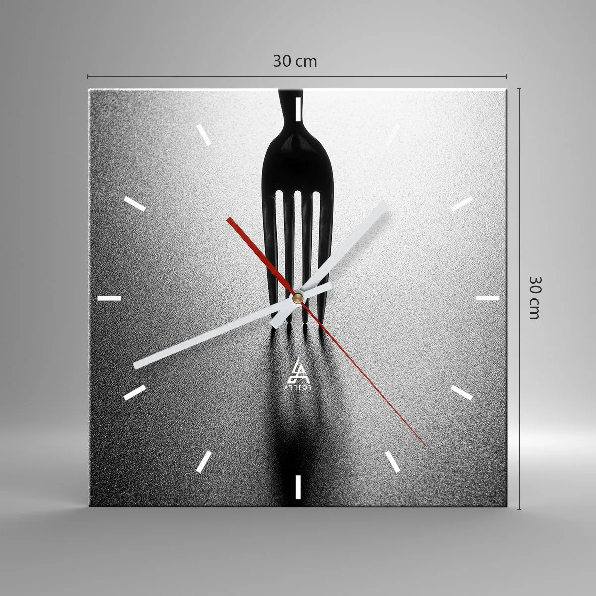 Reloj de pared - Reloj de vidrio - Una versión minimalista de un tenedor en blanco y negro con juego de sombras. - 30x30cm - Luz y sombra - Decoración de pared moderna para salón y dormitorio ARTTOR