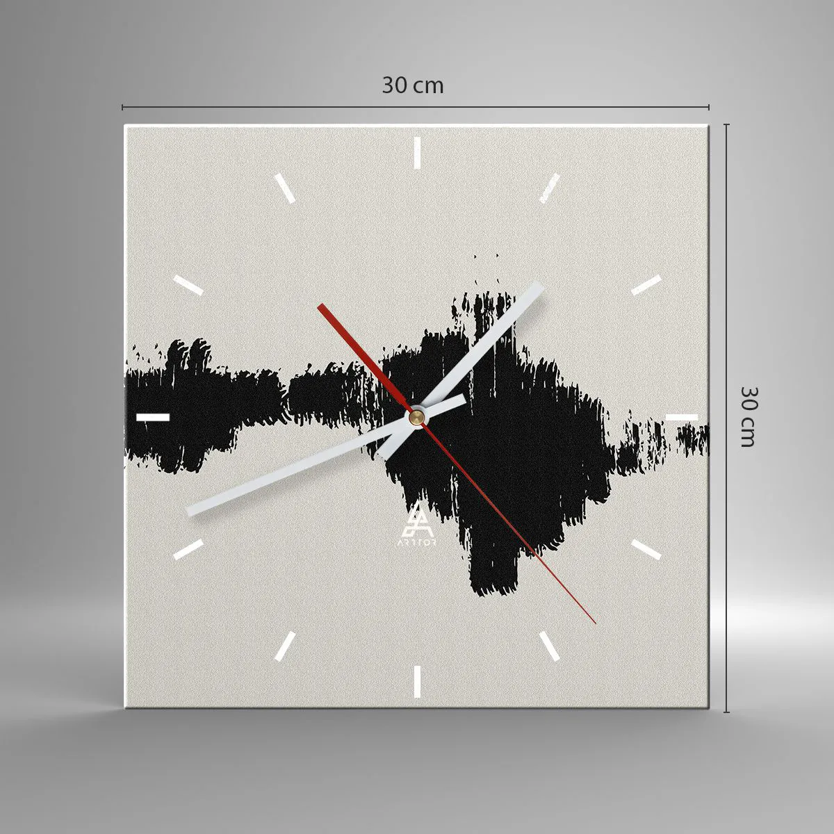 Zegar ścienny - Abstrakcyjny motyw przypominający falę dźwiękową w minimalistycznym stylu - 30x30cm - Drgania wyobraźni - Nowoczesna dekoracja ścienna do salonu i sypialni ARTTOR