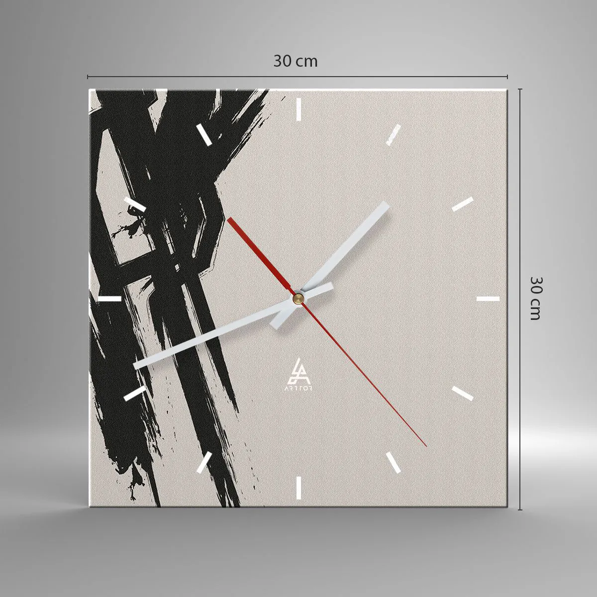 Wanduhr - Glasuhr - Dynamische Pinselstriche in Schwarz auf hellem Hintergrund - 30x30cm - Unaufhaltsamer Trieb - Moderne Wanddekoration für Wohnzimmer und Schlafzimmer ARTTOR