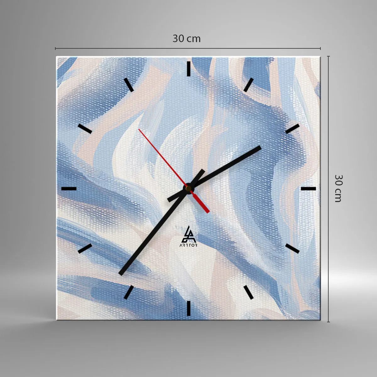 Horloge murale - Pendule murale - Coups de pinceau abstraits dans des tons de bleu et de beige - 30x30cm - Vagues bleues - Décoration murale moderne pour le salon et la chambre ARTTOR