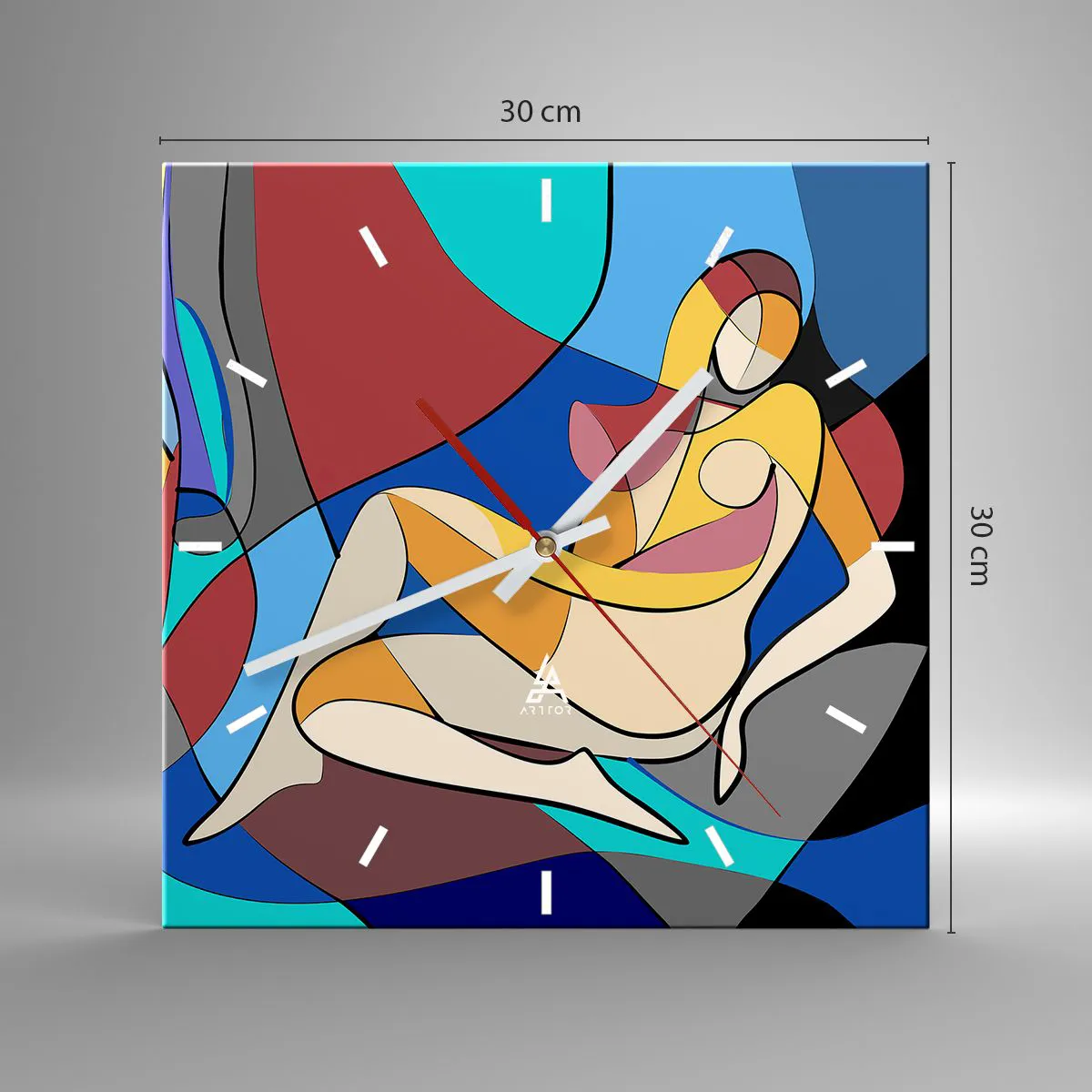 Orologio da parete - Orologio in Vetro - Nudo colorato in stile cubista - 30x30cm - Nudo cubista - Decorazione murale moderna per soggiorno e camera da letto ARTTOR