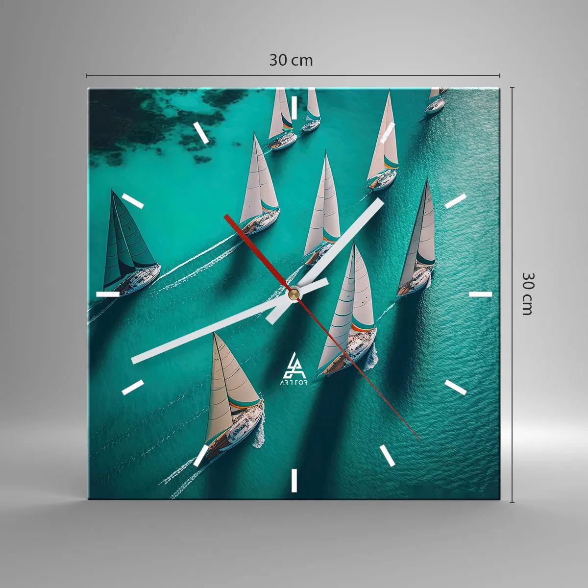 Relógio de parede - Relógio em vidro - Numa competição com o vento - 30x30 cm