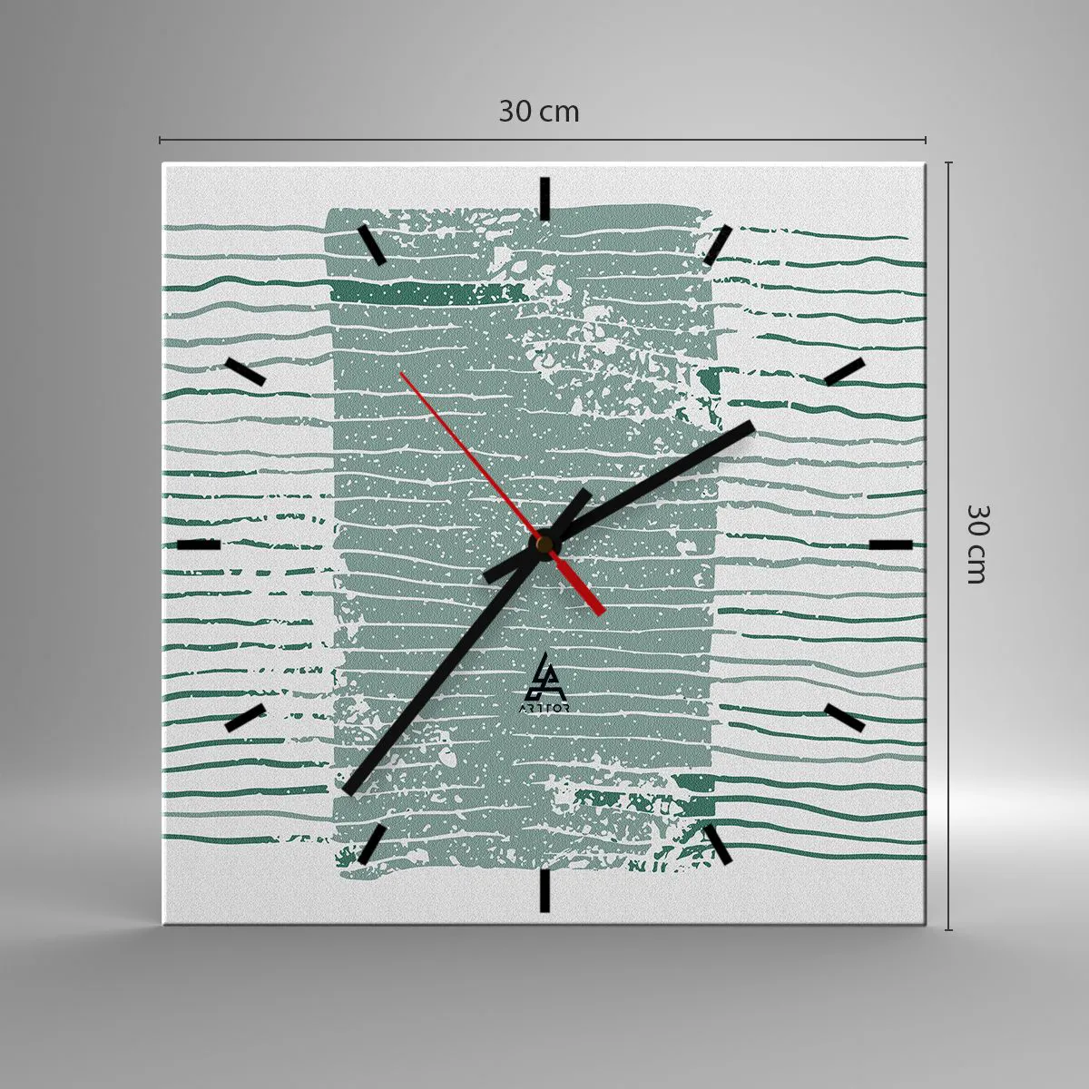 Wanduhr - Glasuhr - Geometrisches Muster in Meeresgrün- und Weißtönen - 30x30cm - Marine Abstraktion - Moderne Wanddekoration für Wohnzimmer und Schlafzimmer ARTTOR