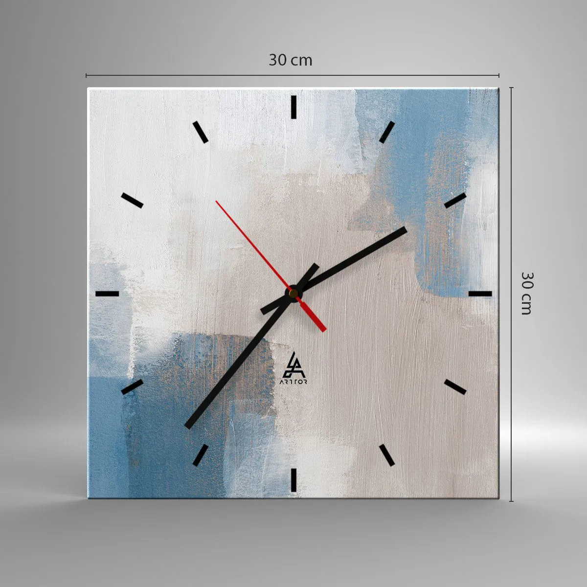 Ceas de perete - Ceas pe sticlă - Abstracție roz în spatele unui voal de albastru - 30x30 cm