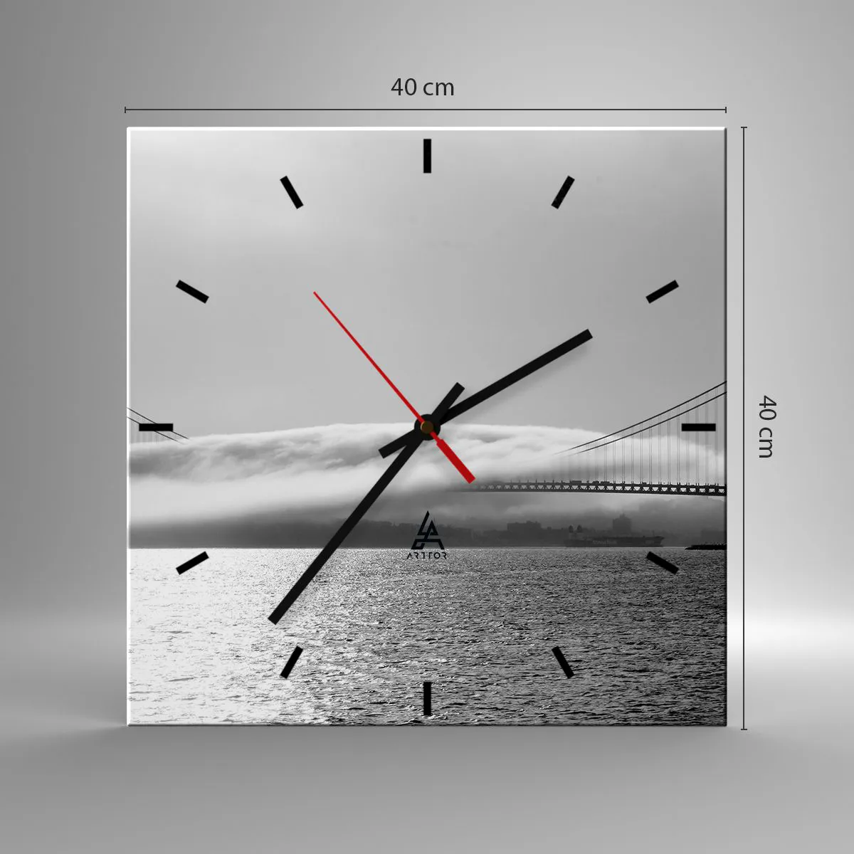 Wanduhr - Glasuhr - Segeln durch das Goldene Tor - 40x40 cm