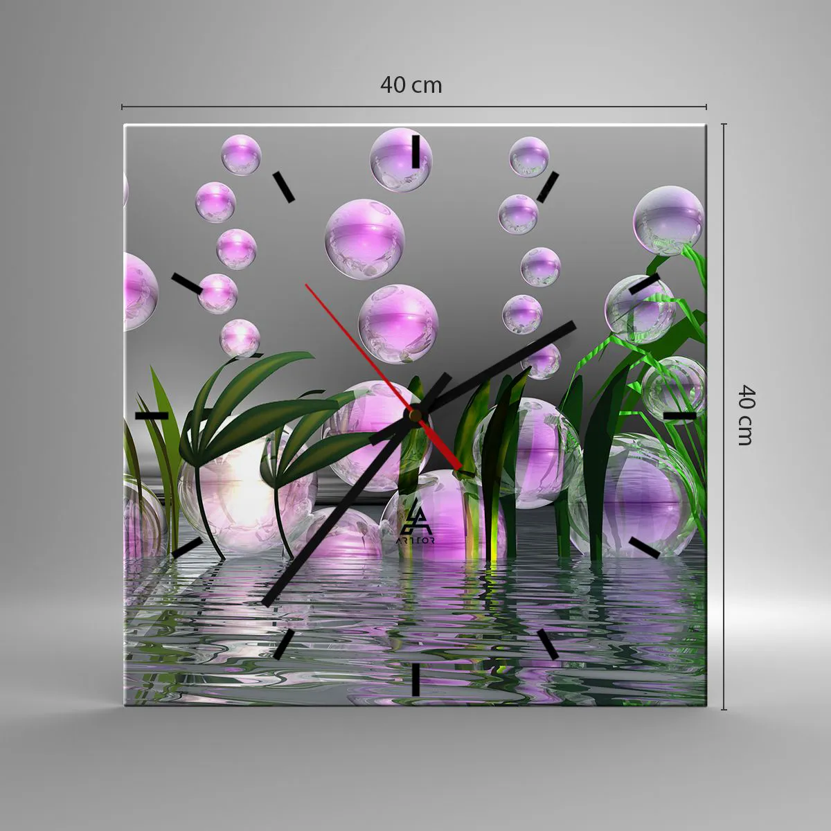 Reloj de pared - Reloj de vidrio - Composición reflexiva de ligereza y vida - 40x40 cm