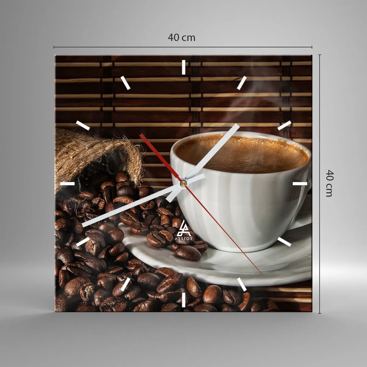 Ceas de perete - Ceas pe sticlă - Negru de cărbune, transparență de chihlimbar - 40x40 cm