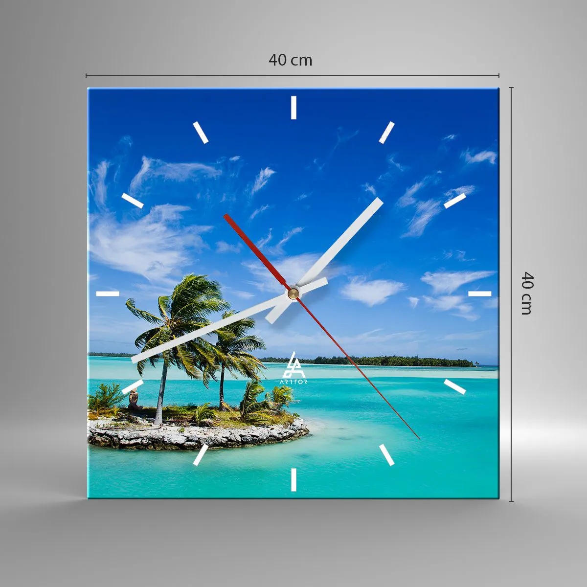 Reloj de pared - Reloj de vidrio - El paraíso en la Tierra - 40x40 cm