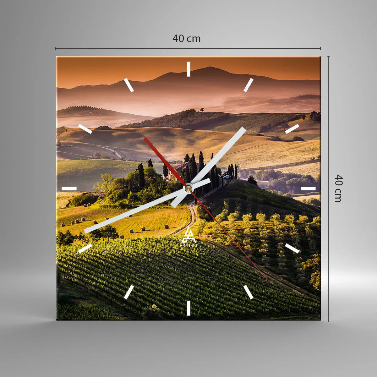 Orologio da parete - Orologio in Vetro - Arcadia: paesaggio toscano - 40x40 cm