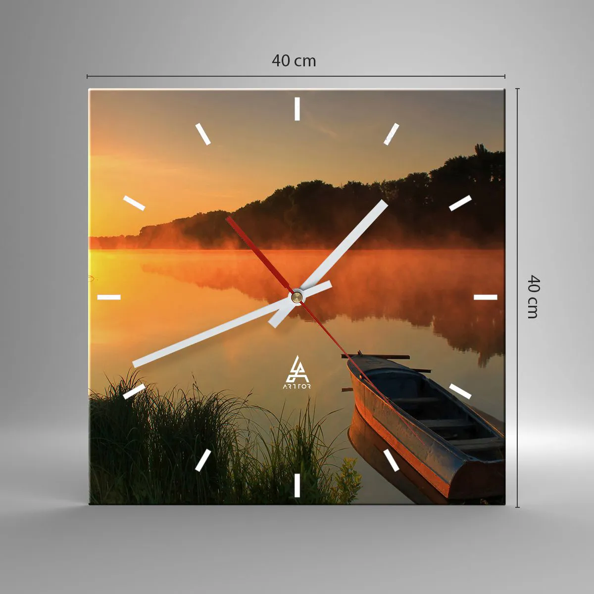 Relógio de parede - Relógio em vidro - Nascer do sol sobre a água como um espelho - 40x40 cm