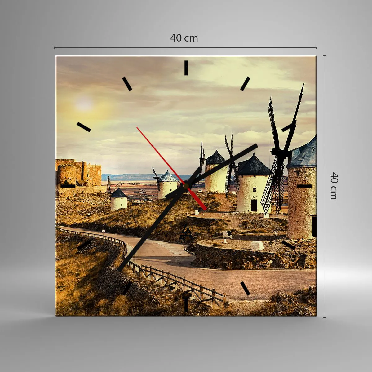 Vægur, Uret - Don Quixote er ved at dukke op - 40x40 cm