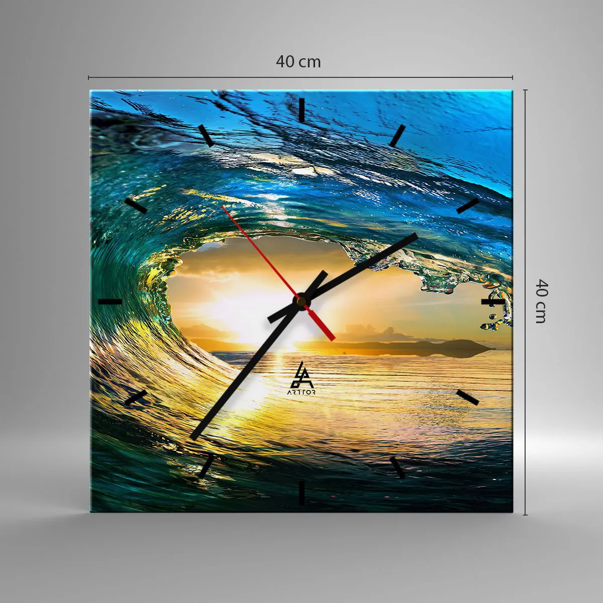 Wanduhr - Glasuhr - In einem smaragd-goldenen Kristall - 40x40 cm