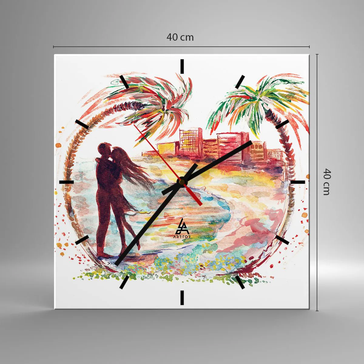 Wanduhr - Glasuhr - Romantischer Urlaub - 40x40 cm