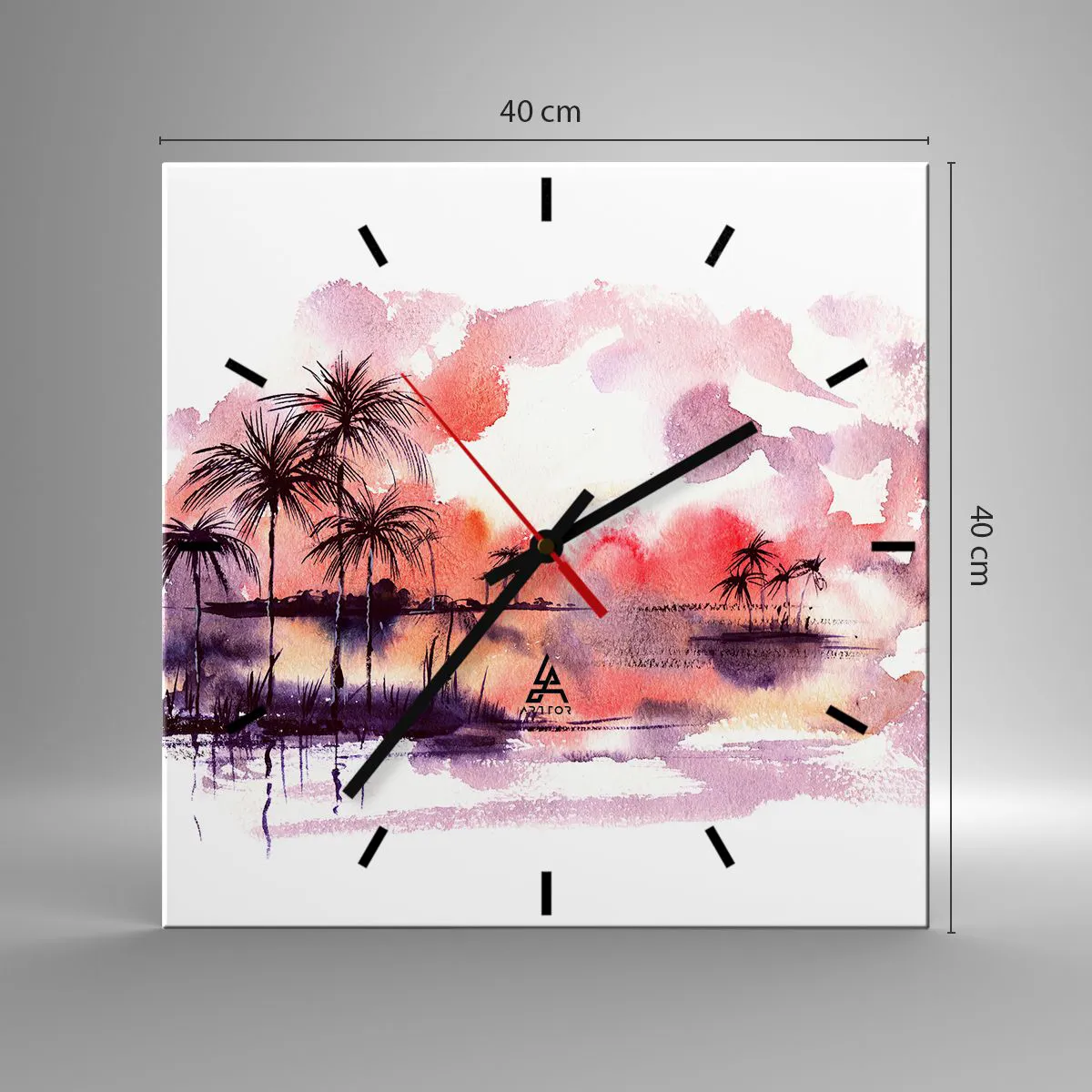 Väggklocka - Klocka på glas - Tropikens ro i rött - 40x40 cm