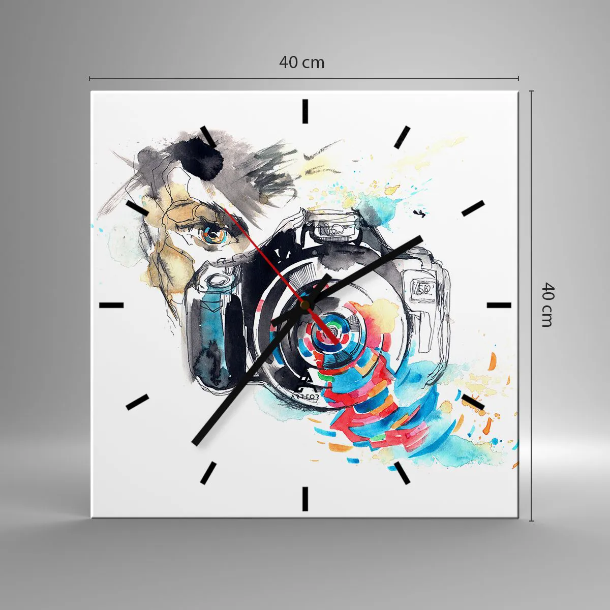 Ceas de perete - Ceas pe sticlă - În ochiul obiectivului - 40x40 cm