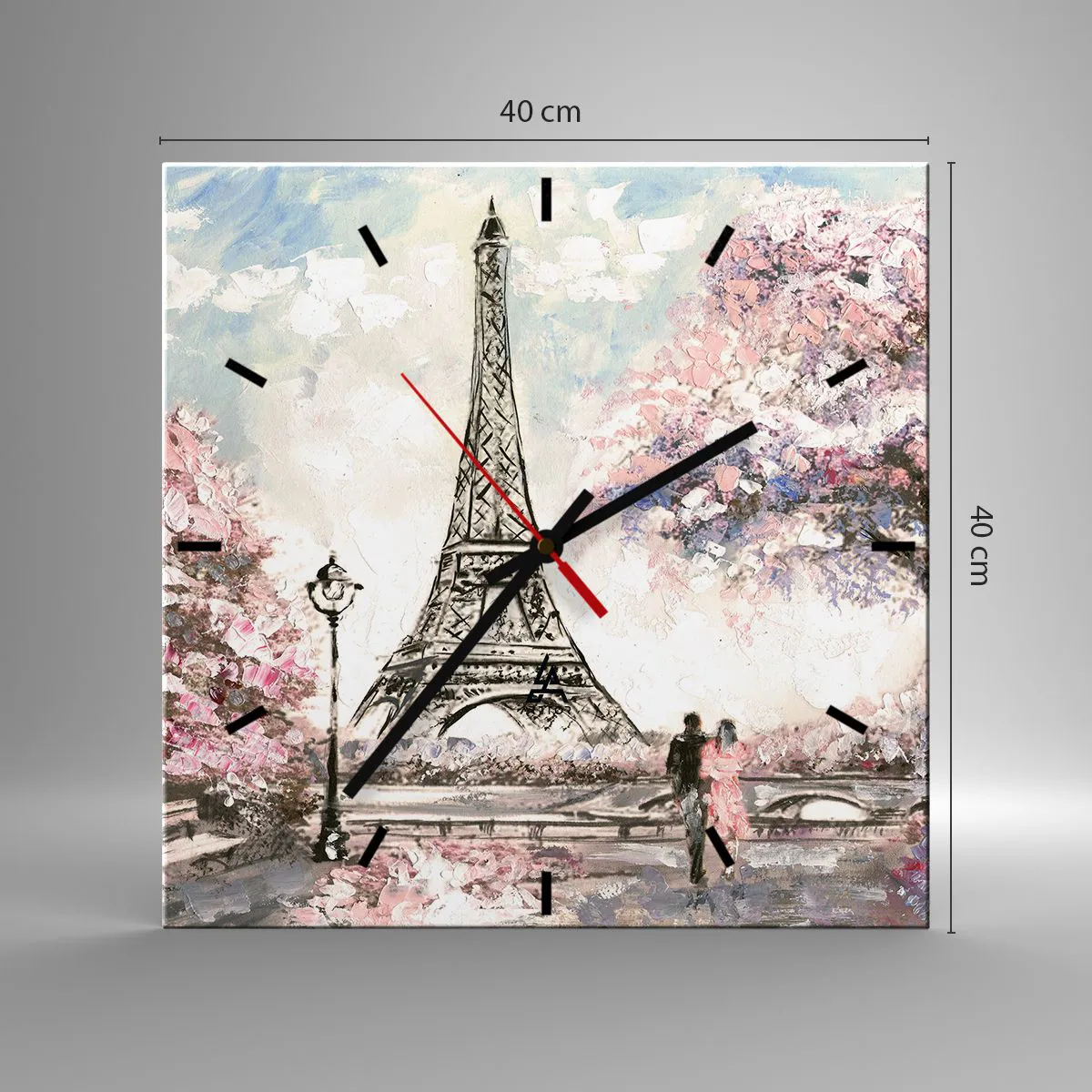 Wanduhr - Glasuhr - Aprilspaziergang durch Paris - 40x40 cm