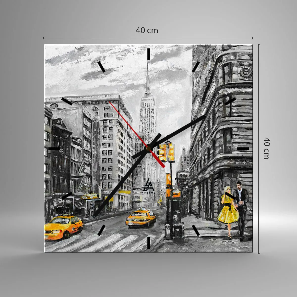 Väggklocka - Klocka på glas - New York berättelse - 40x40 cm