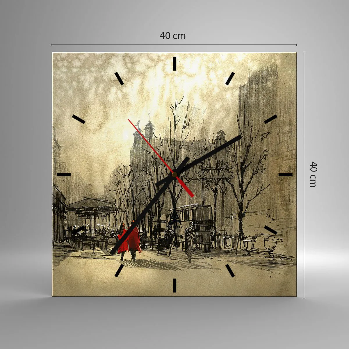 Zegar ścienny - Randka w londyńskiej mgle - 40x40 cm