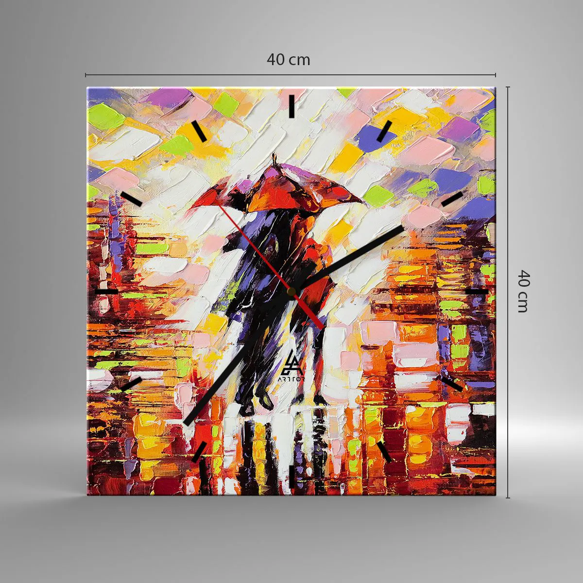 Ceas de perete - Ceas pe sticlă - Împreună prin noapte și ploaie - 40x40 cm