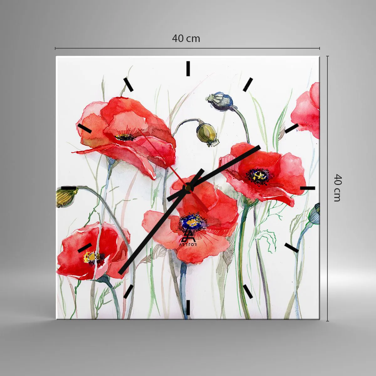 Ceas de perete - Ceas pe sticlă - Flori poloneze - 40x40 cm