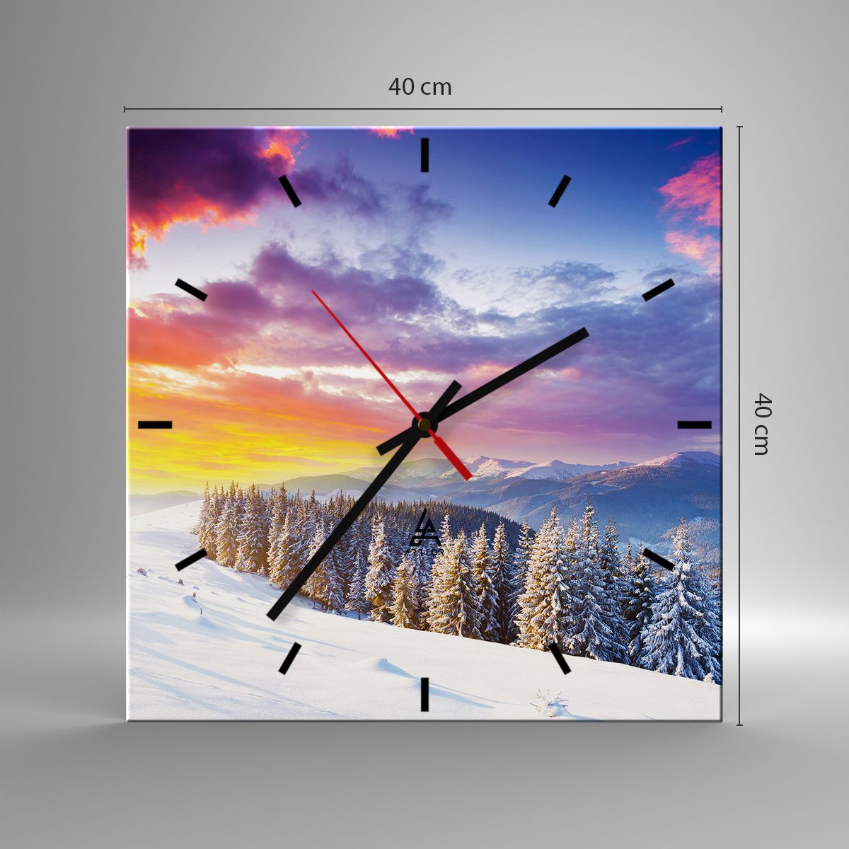 OROLOGIO DA PARETE orologio in vetro 40x40 paesaggio montagne inverno