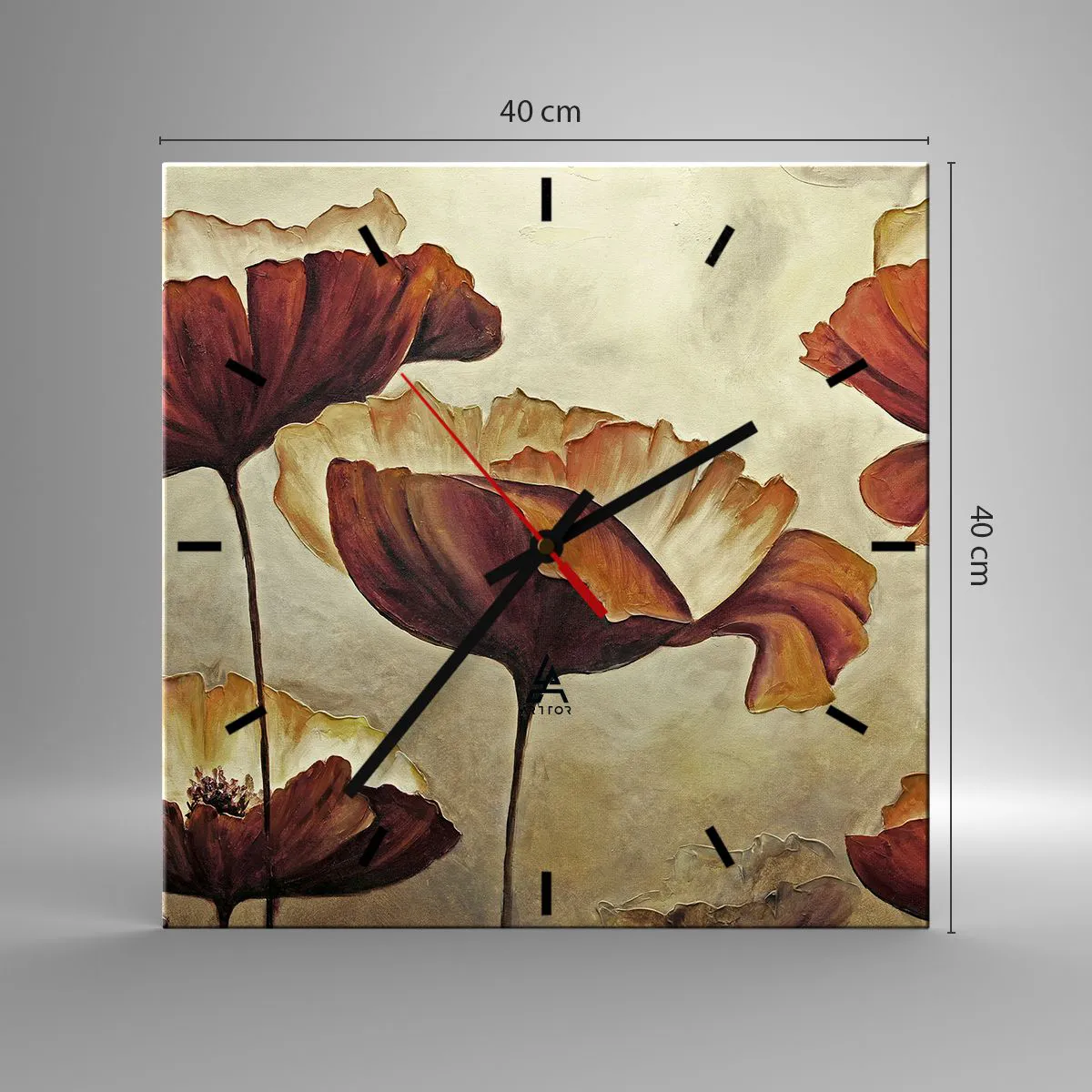 Väggklocka - Klocka på glas - Ängsblommor - 40x40 cm