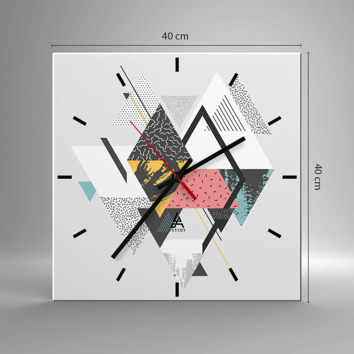 Relógio de parede - Relógio em vidro - Variações do triângulo e losango - 40x40 cm