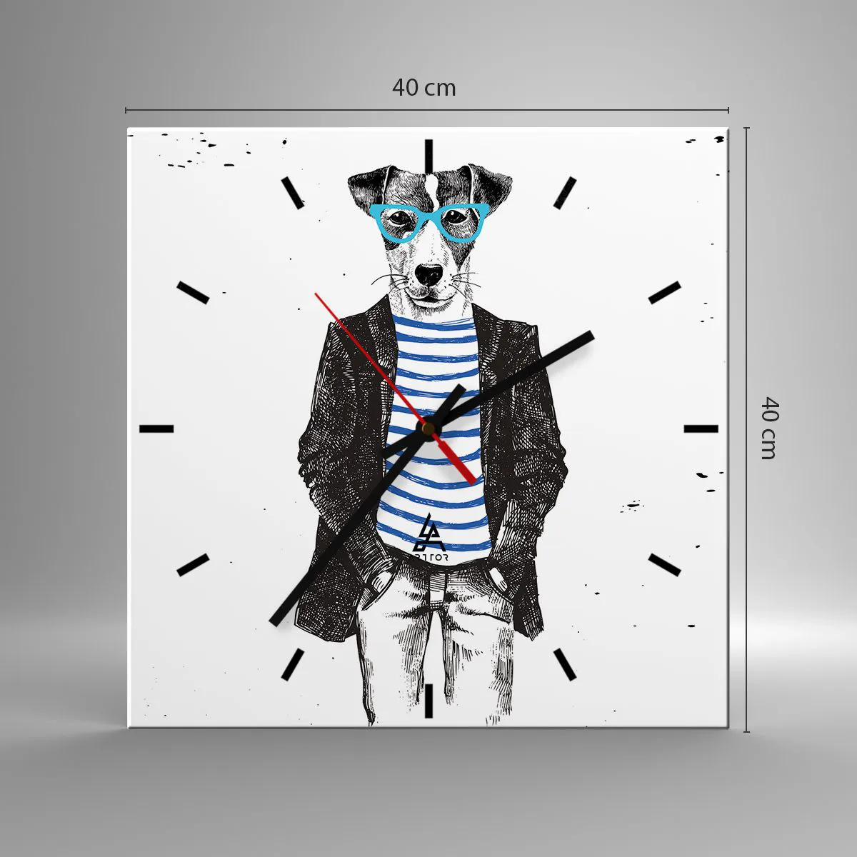 Wanduhr - Glasuhr - Auf den Charme des Hundes - 40x40 cm