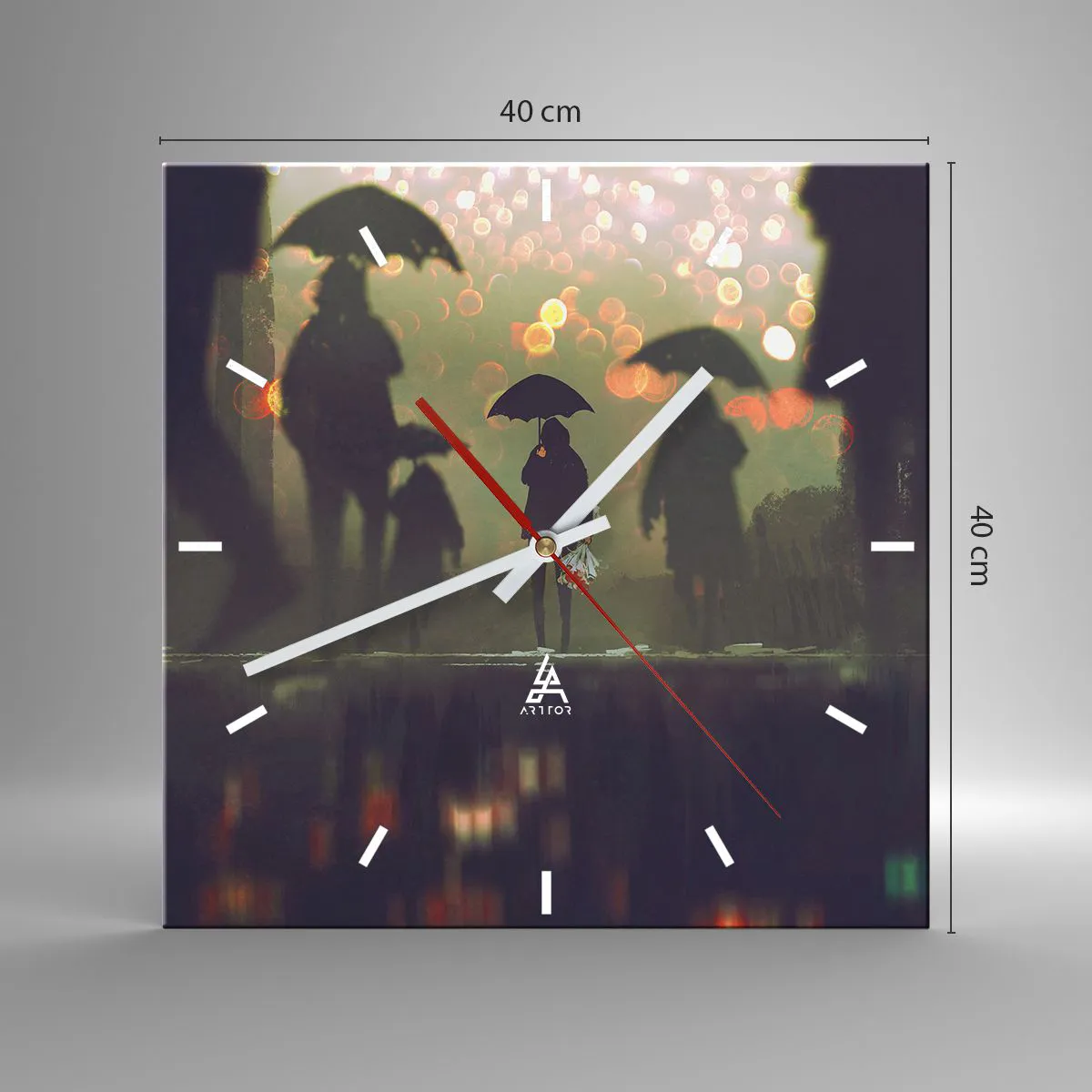 Ceas de perete - Ceas pe sticlă - Din perspectiva unei picături de ploaie - 40x40 cm