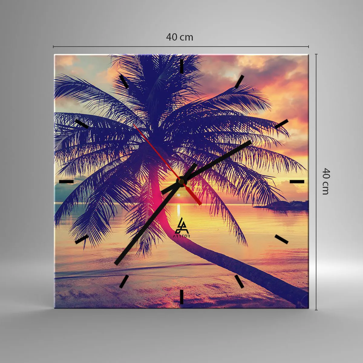 Relógio de parede - Relógio em vidro - Uma noite sob as palmeiras - 40x40 cm