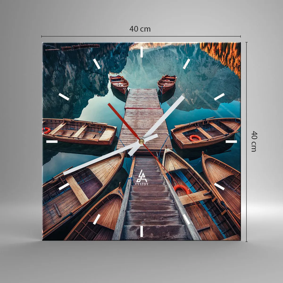 Wanduhr - Glasuhr - Ich warte am Yachthafen - 40x40 cm