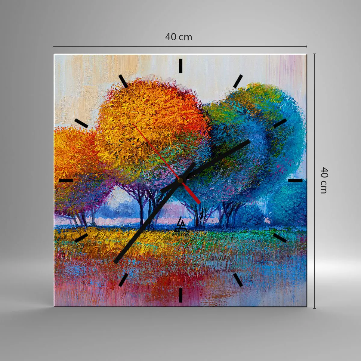 Wall clock - Clock on glass - Cluster of Dashing Colours - 40x40 cm