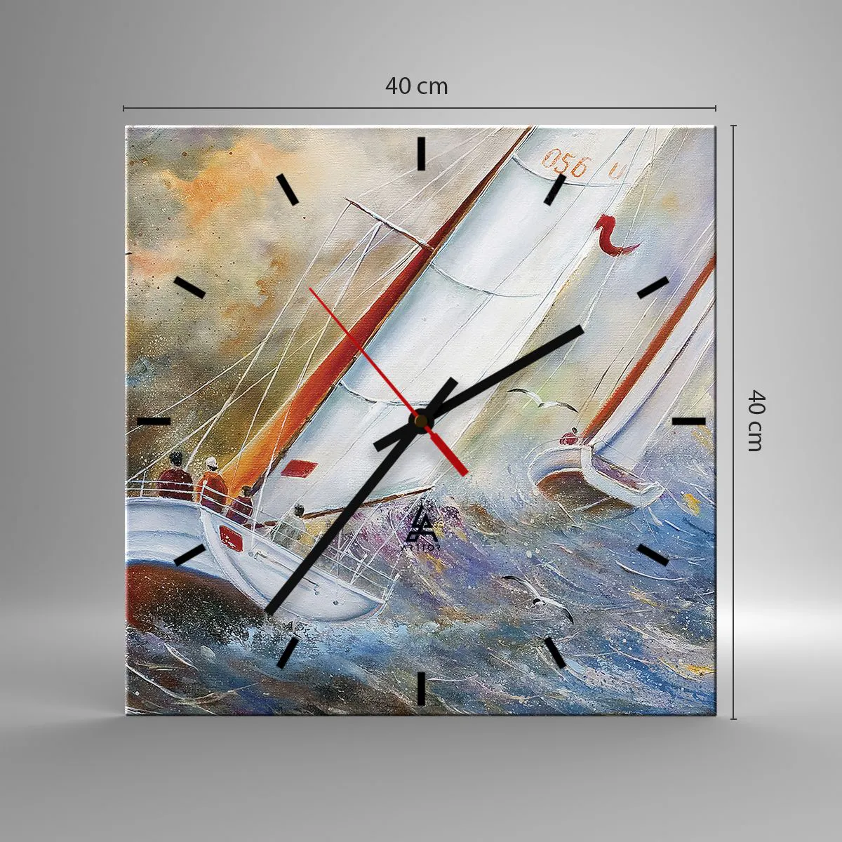 Wanduhr - Glasuhr - Durch die Wellen laufend - 40x40 cm