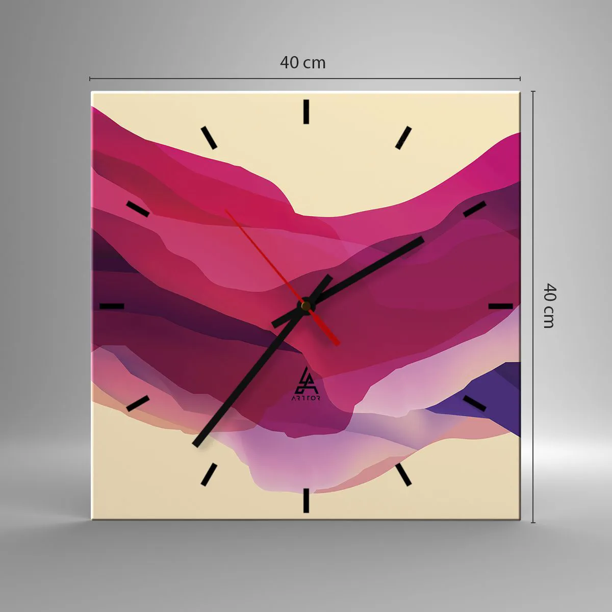 Ceas de perete - Ceas pe sticlă - Valuri de violet - 40x40 cm