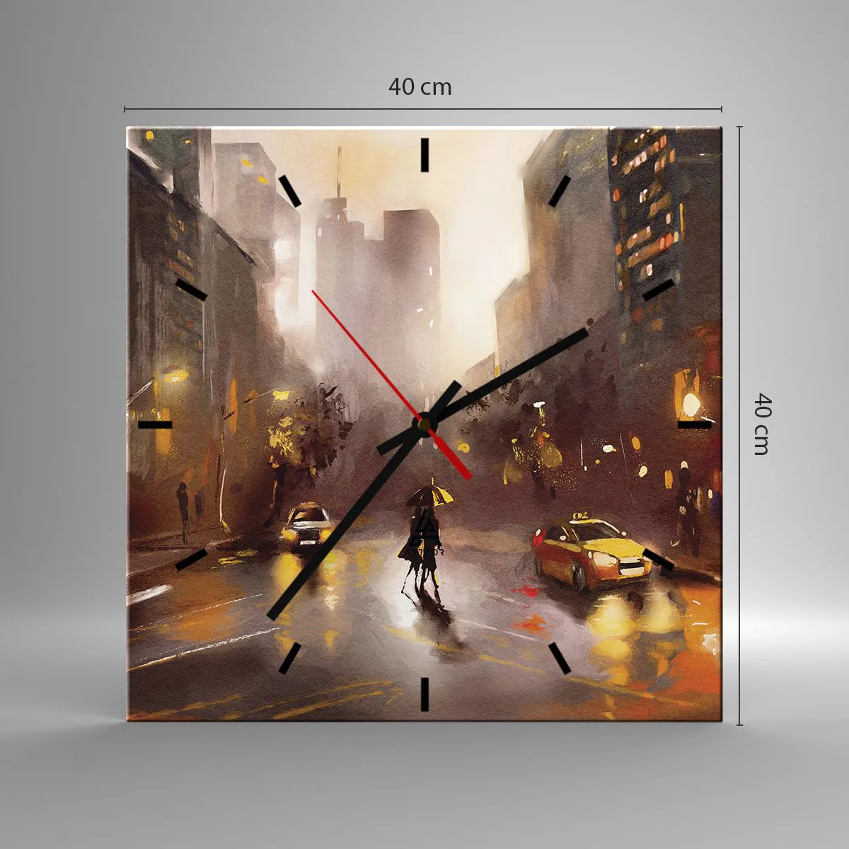 Ceas de perete - Ceas pe sticlă - În luminile New York-ului - 40x40 cm