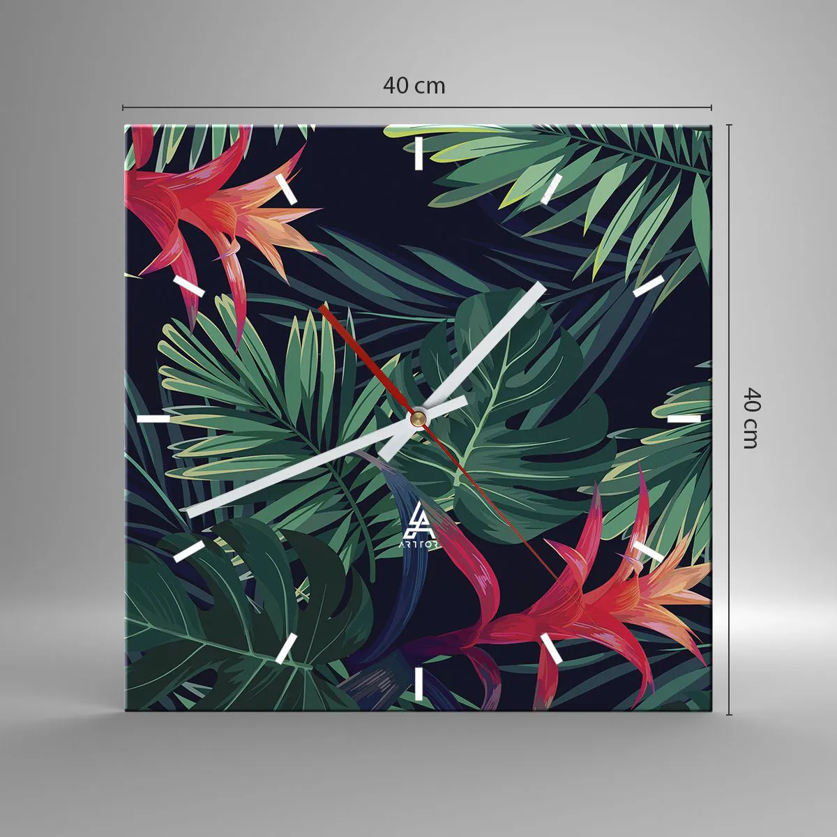 Reloj de pared - Reloj de vidrio - Encender el color verde - 40x40 cm