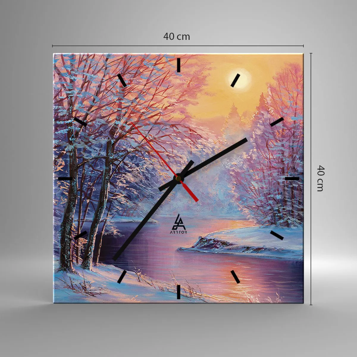 Ceas de perete - Ceas pe sticlă - Culorile iernii - 40x40 cm