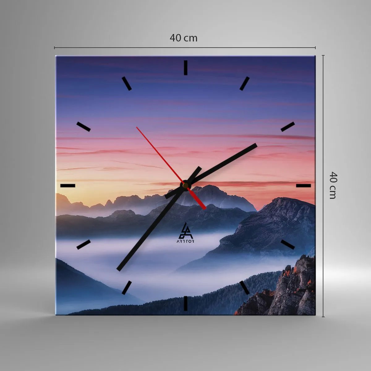 Wanduhr - Glasuhr - Über die Täler - 40x40 cm