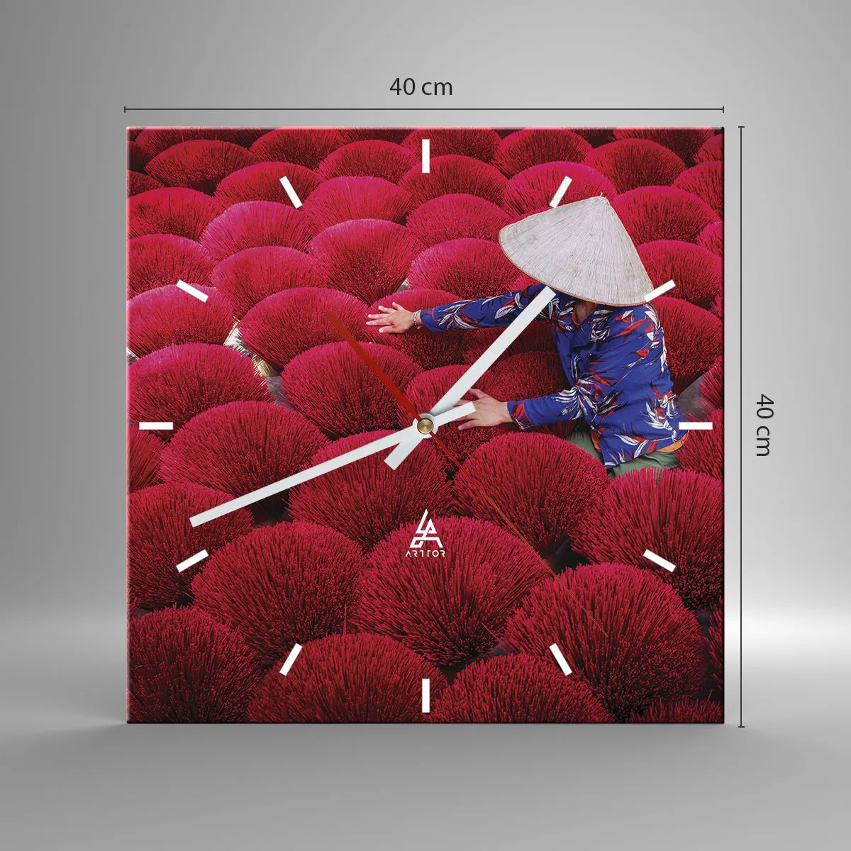 Ceas de perete - Ceas pe sticlă - Într-un câmp de orez - 40x40 cm