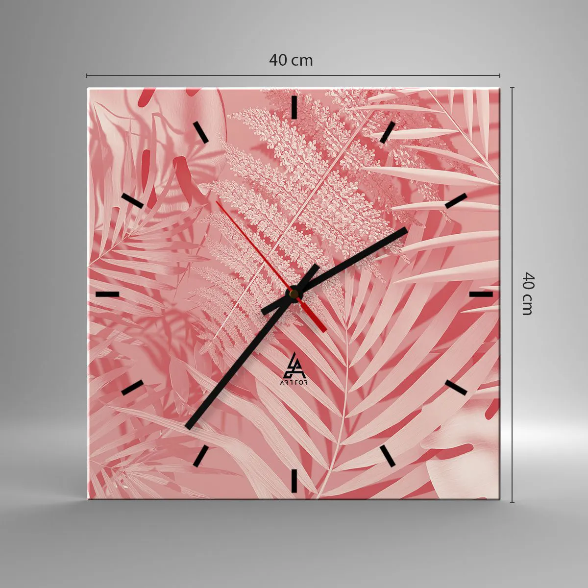 Ceas de perete - Ceas pe sticlă - Conceptul roz - 40x40 cm