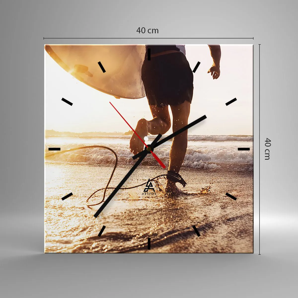 Ceas de perete - Ceas pe sticlă - Pentru a întâmpina valul - 40x40 cm