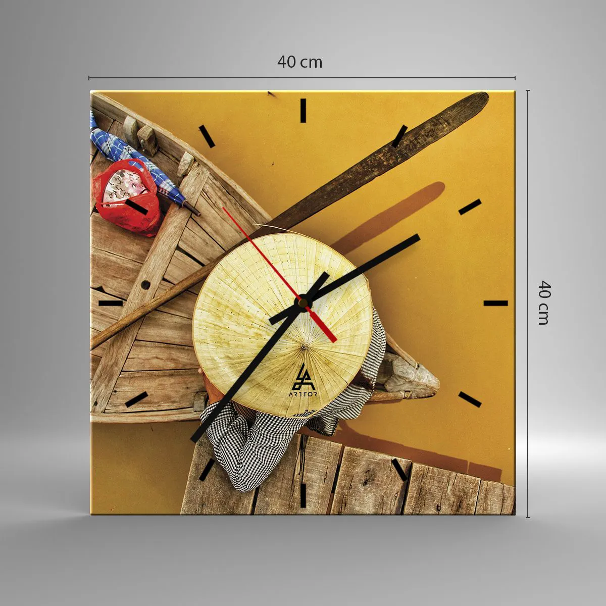 Ceas de perete - Ceas pe sticlă - Viața pe râul galben - 40x40 cm