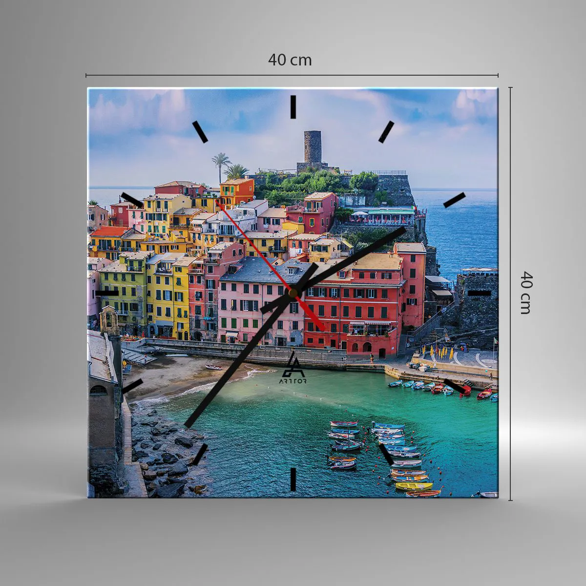 Wall clock - Clock on glass - Magical Mediterranean Town - 40x40 cm