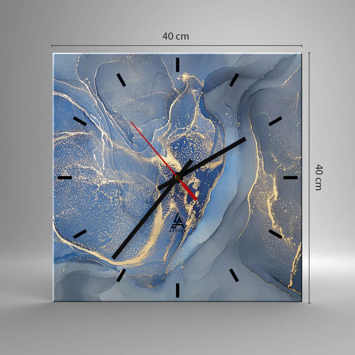 Relógio de parede - Relógio em vidro - Pó dourado - 40x40 cm