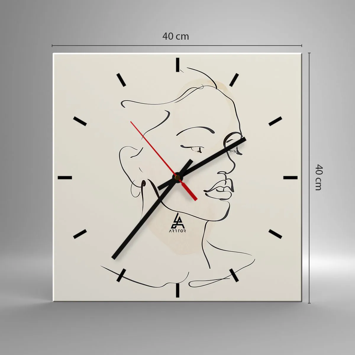 Ceas de perete - Ceas pe sticlă - Cu o linie sigură - 40x40 cm