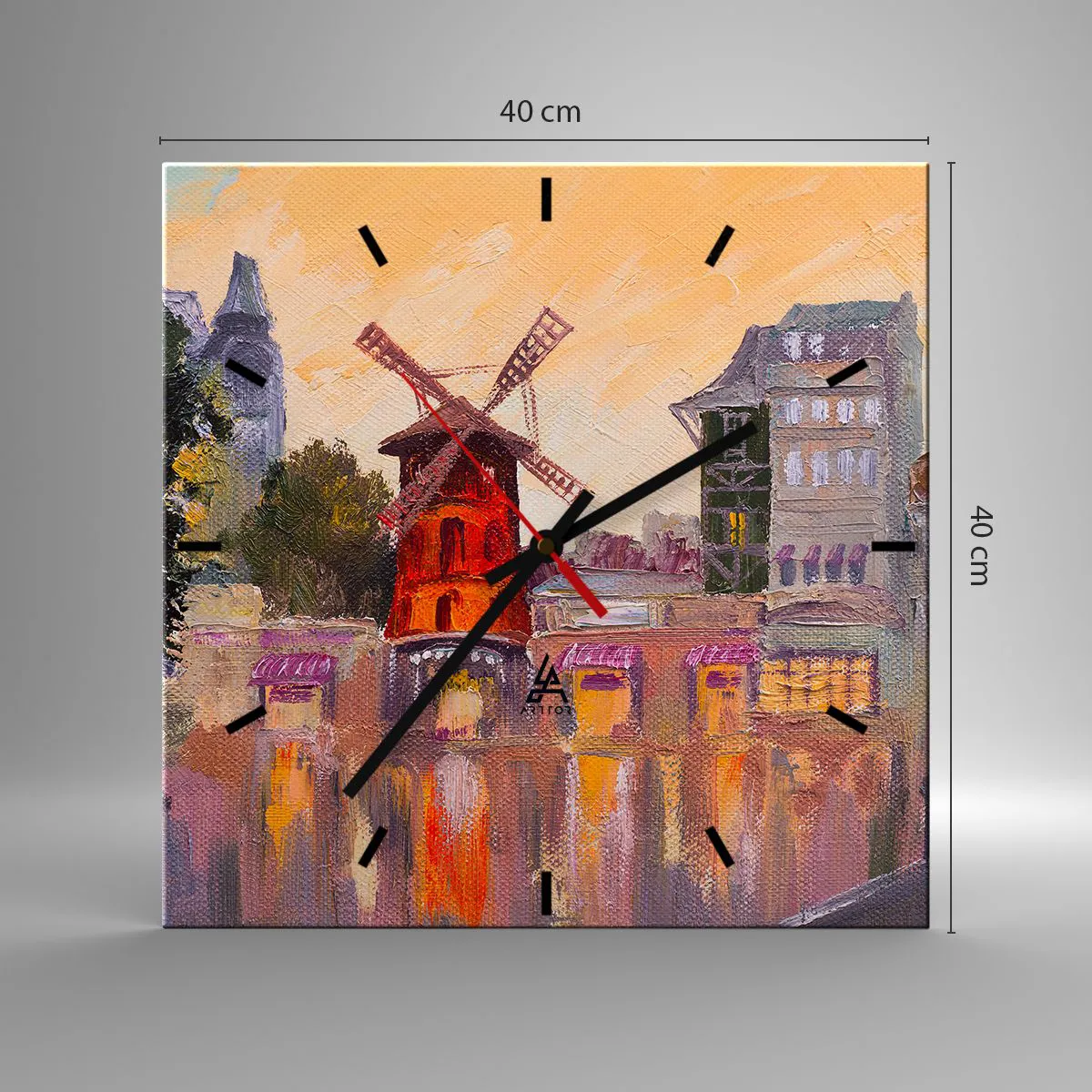 Wanduhr - Glasuhr - Pariser Ikonen – Moulin Rouge - 40x40 cm