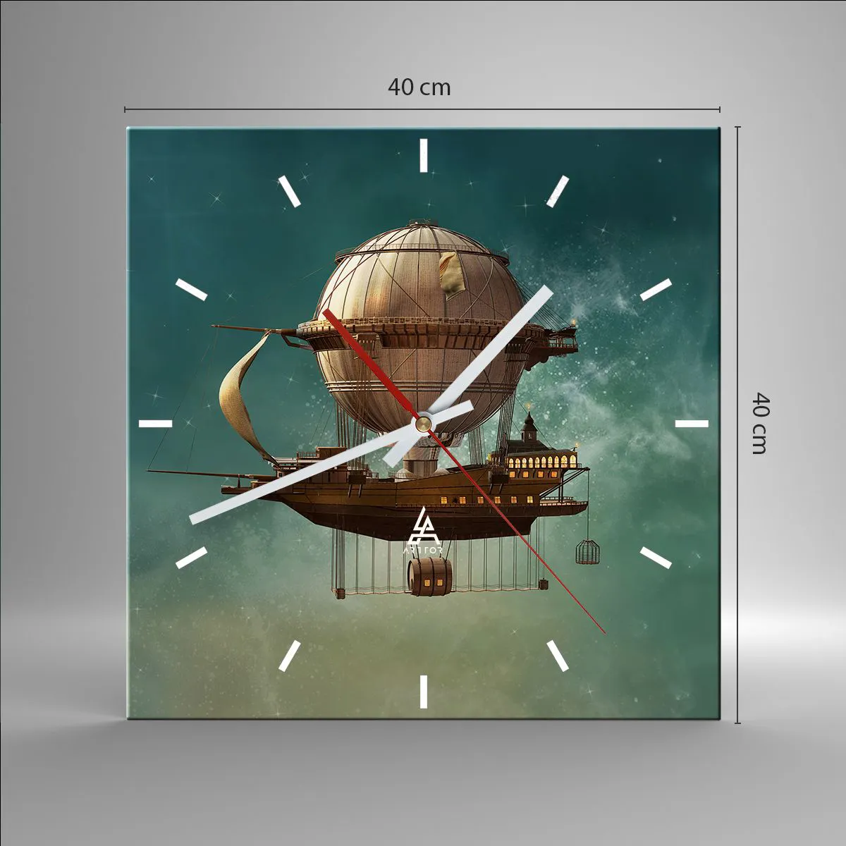 Ceas de perete - Ceas pe sticlă - Jules Verne vă transmite salutări - 40x40 cm