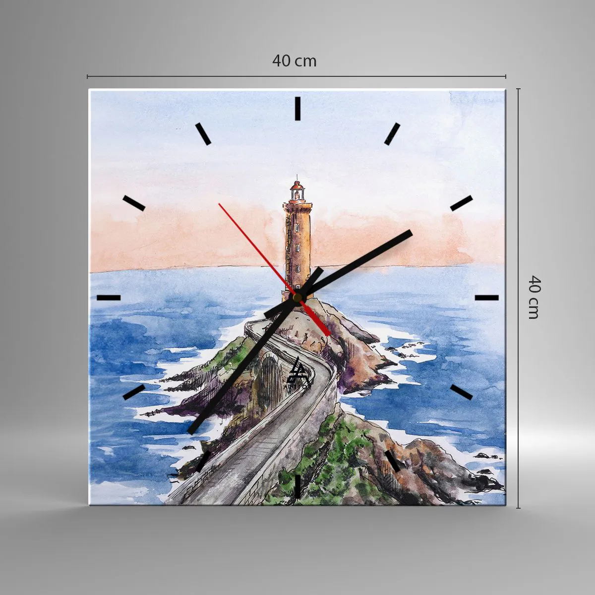 Vægur, Uret - Med front mod havet - 40x40 cm