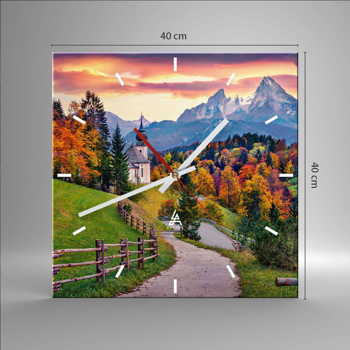 Ceas de perete - Ceas pe sticlă - Un peisaj ca o pictură - 40x40 cm